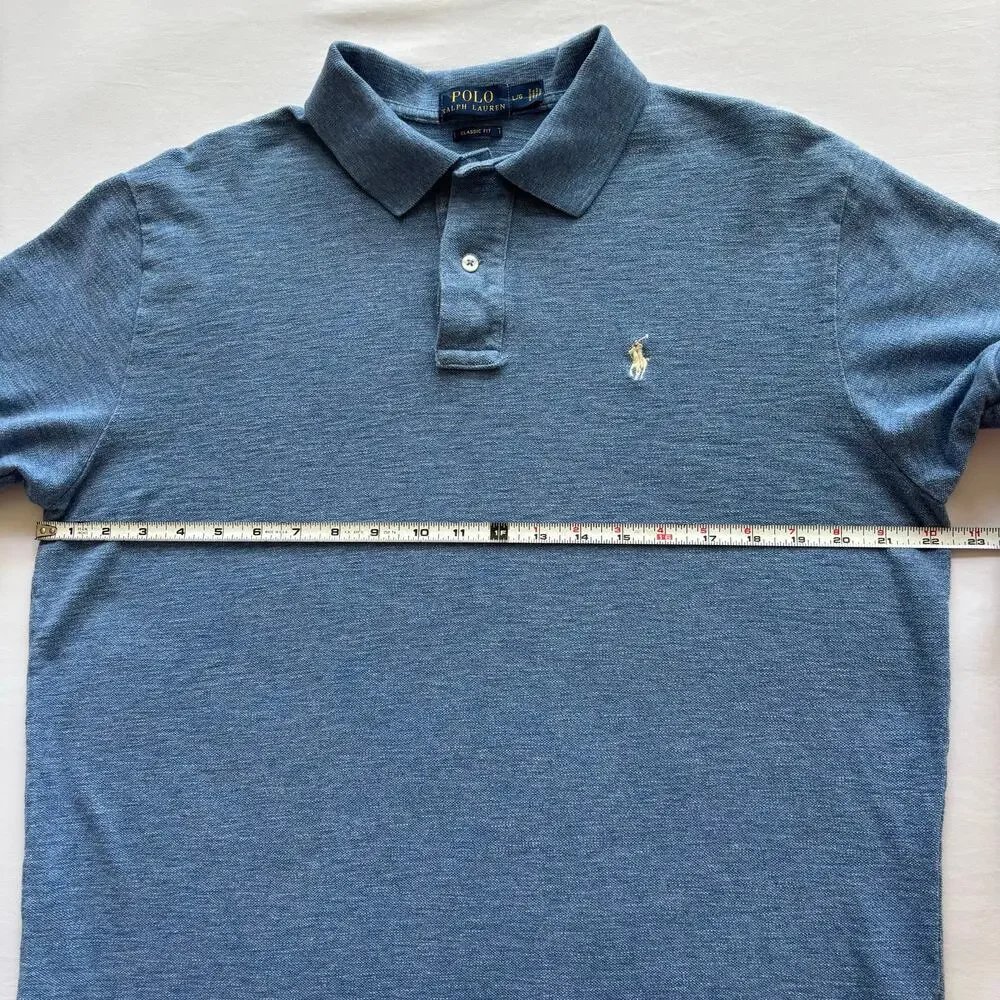 Ralph Lauren Polo Shirt Mens L Blue Classic Fit Pony Logo Cotton Short Sleeve